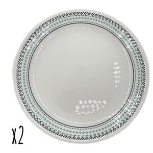 Set of 2 Corelle Folk Stitch 10.25” Porcelain Dinner Plates